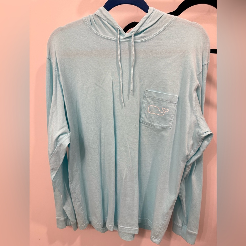 Vineyard Vines Aqua Whale Logo Tee with Hood